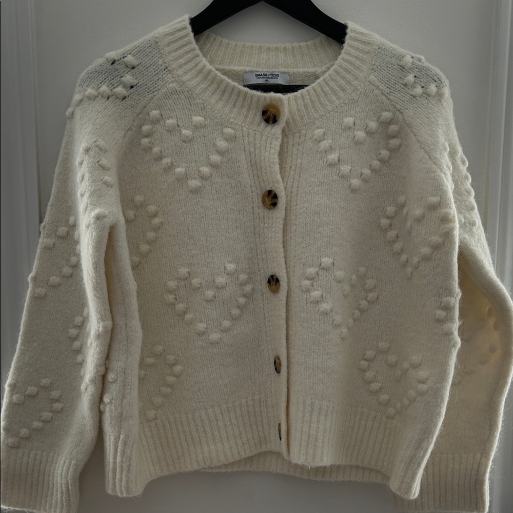 Smash + Tess Cream Knit Heart Bobble Button Cardigan